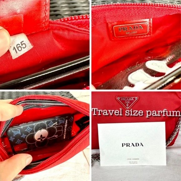 ⭐️PRADA Red Nylon Pouch Crossbody Bag with chain and clear insert - Picture 13 of 16